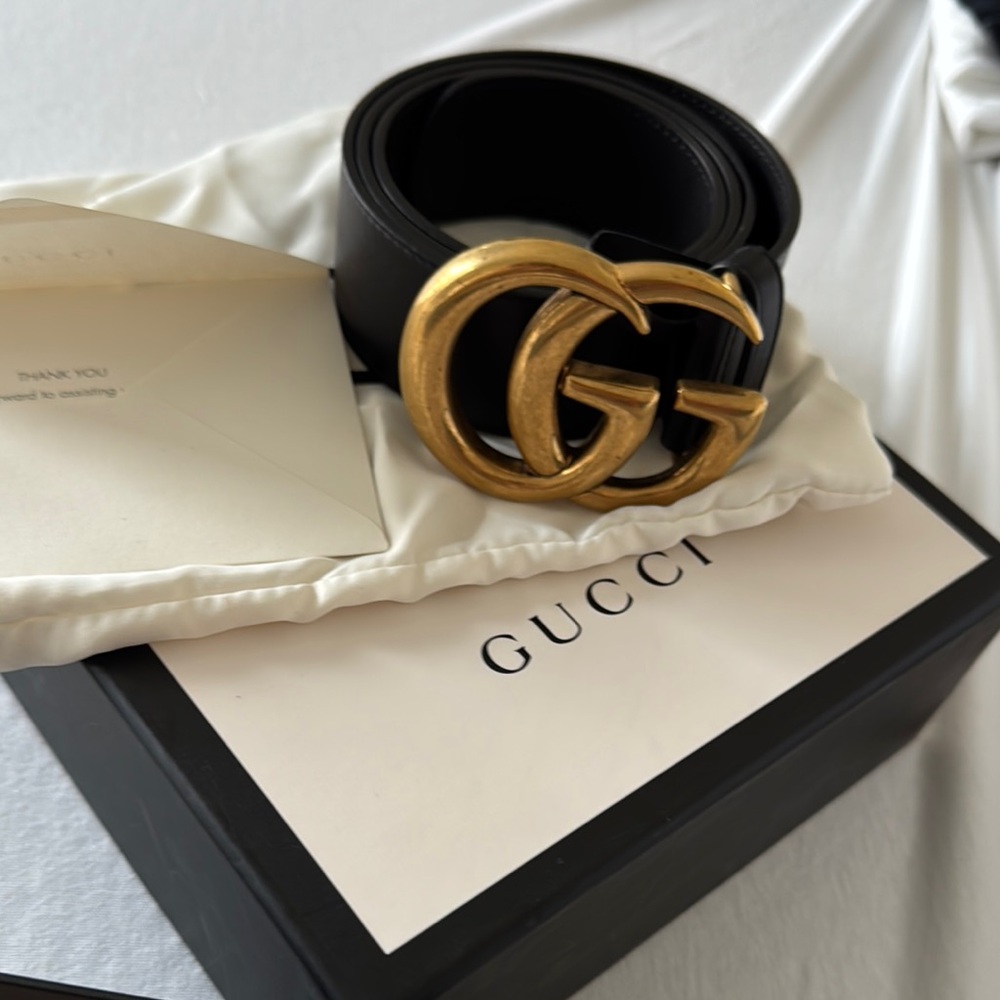 Gucci GG Marmont wide Belt with Gold Buckle